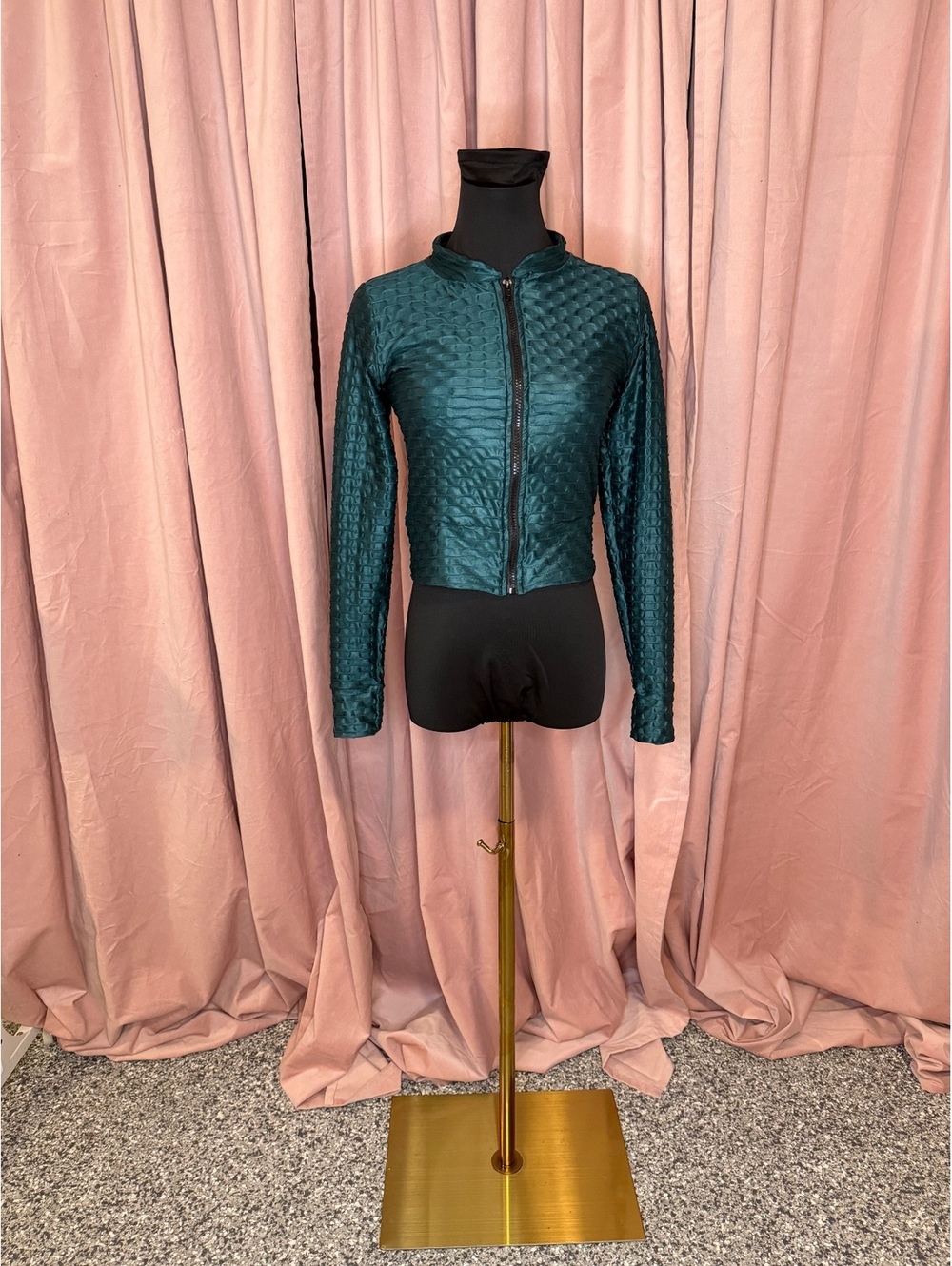 Green Textured Zip-Up Long Sleeve Jacket by Brabants, Size L